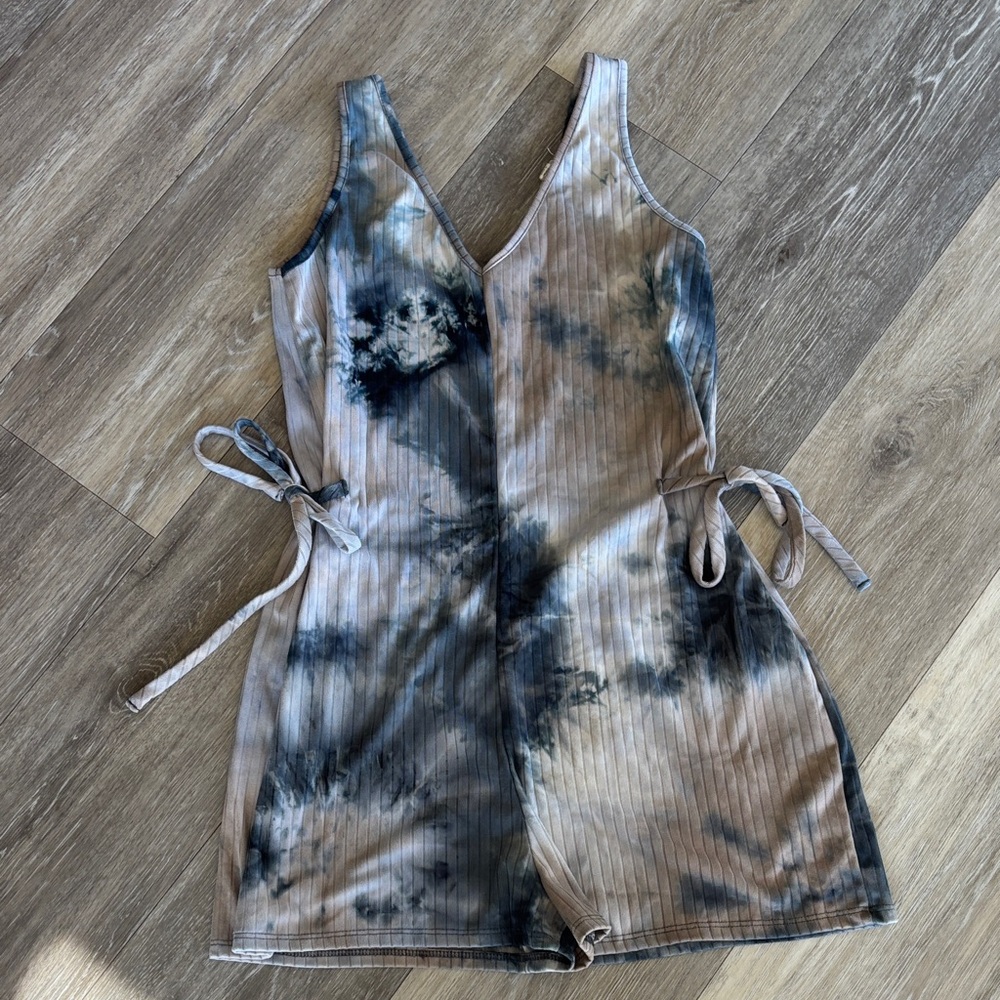 See You Monday Tie-Dye Romper in Black and Gray